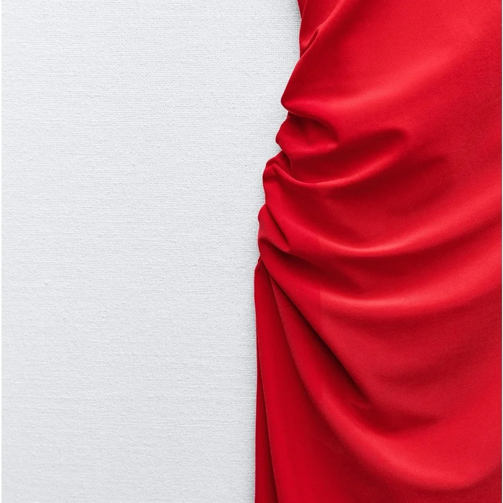 NWT Zara Woman Red Fluid Back Knot Dress Size L Large - Picture 5 of 10